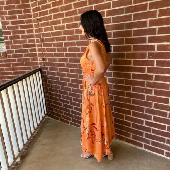 Orange Floral Hanky Hem Midi Dress - Picture 4 of 13
